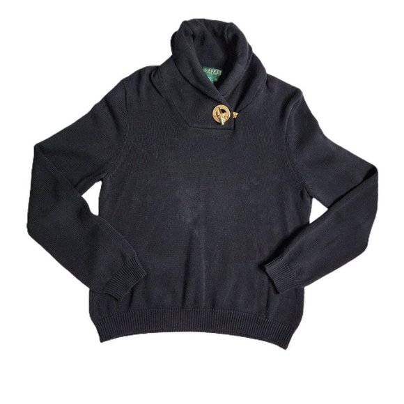 Lauren Ralph Lauren Sweaters - 𝅺GORGEOUS Black Lauren By Ralph Lauren Cotton Pullover Sweater with Gold Toggle